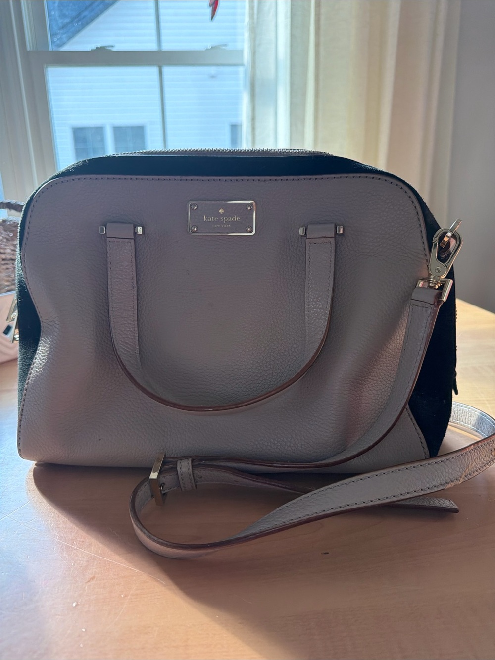 kate spade Pebbled Leather Crossbody Satchel in Taupe